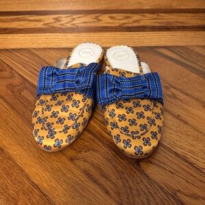 1901 Blue and Yellow Patterned Mules